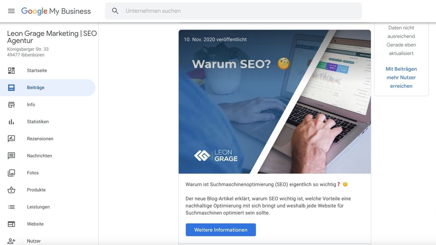 Google My Buisness Optimierung durch Beiträge